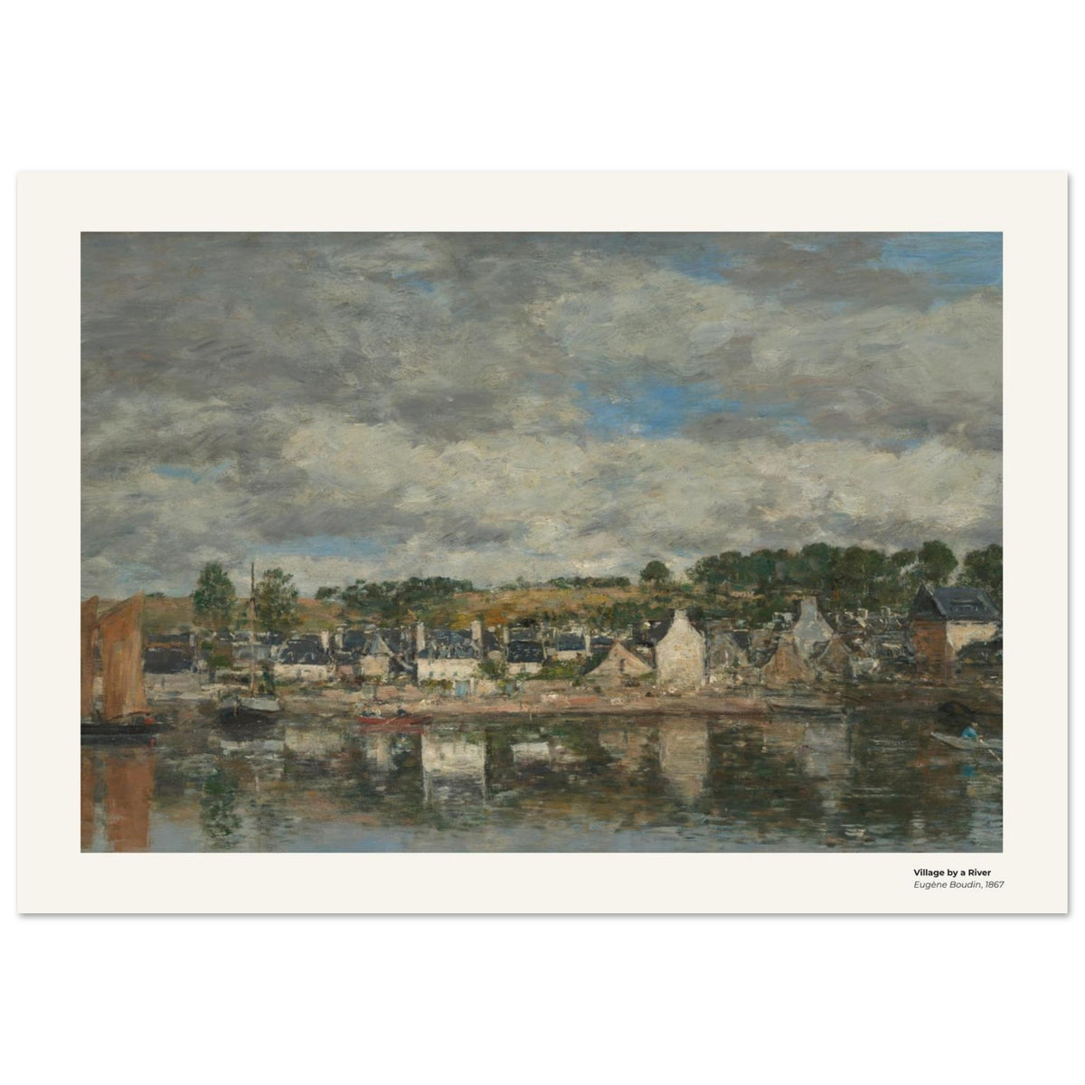 Village au bord d'une rivière – Eugène Boudin, reproduction d'art