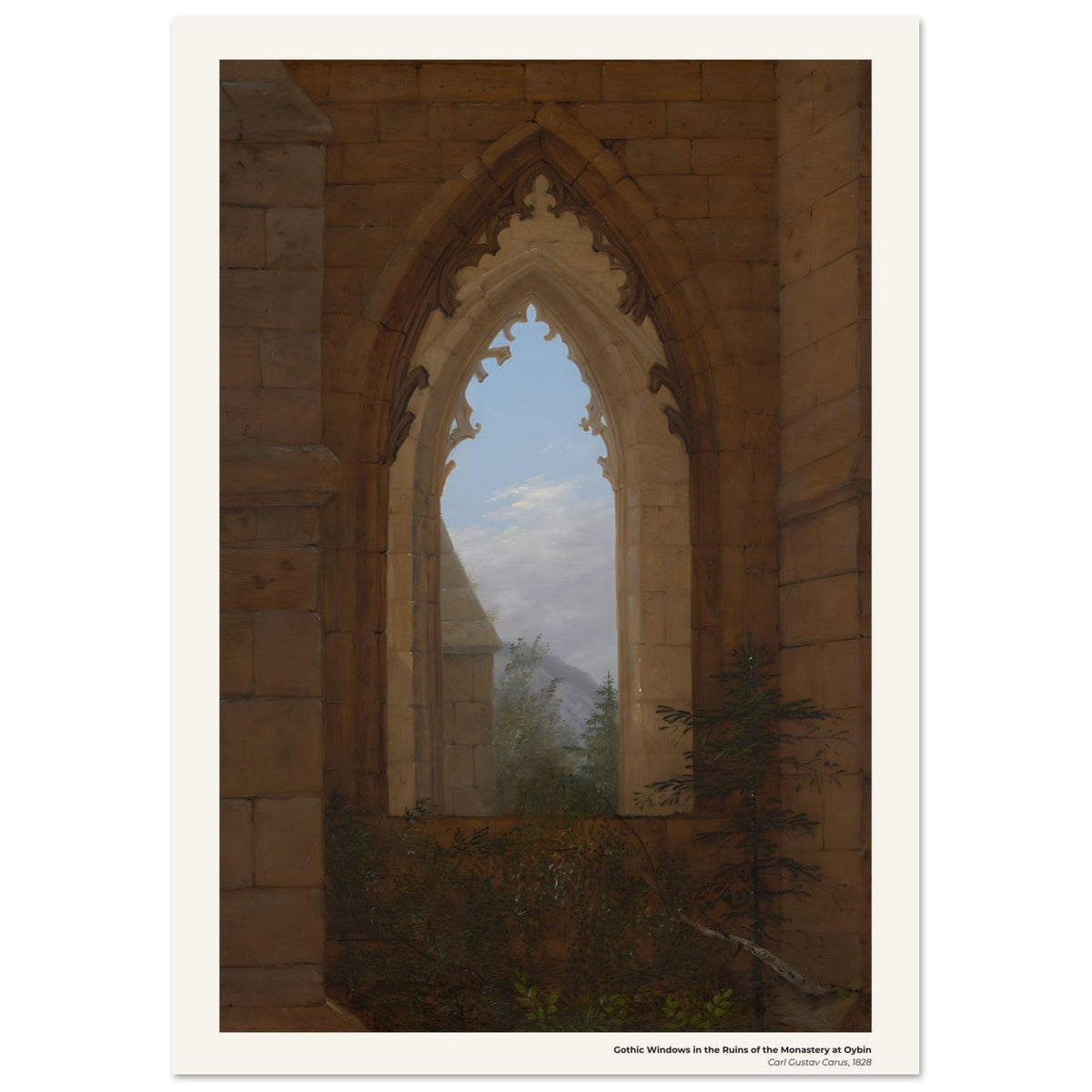 Fenêtres gothiques dans les ruines du monastère d'Oybin – Carl Gustav Carus, détail de la reproduction