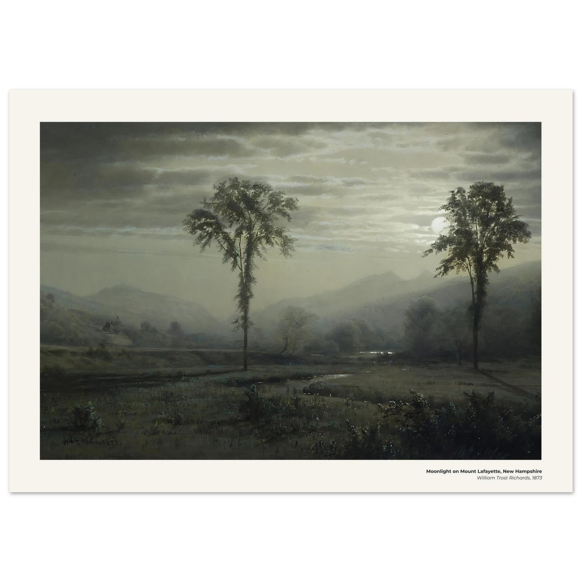 Clair de lune sur le mont Lafayette, New Hampshire – William Trost Richards, détail de la reproduction