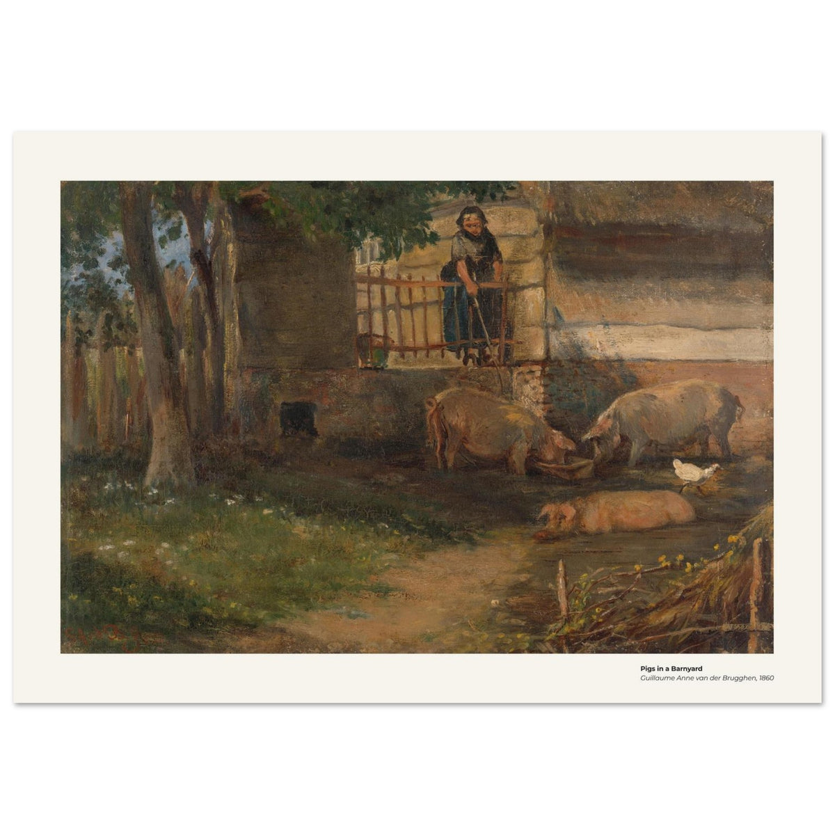 Cochons dans une cour de ferme – Guillaume Anne van der Brugghen, détail de la reproduction