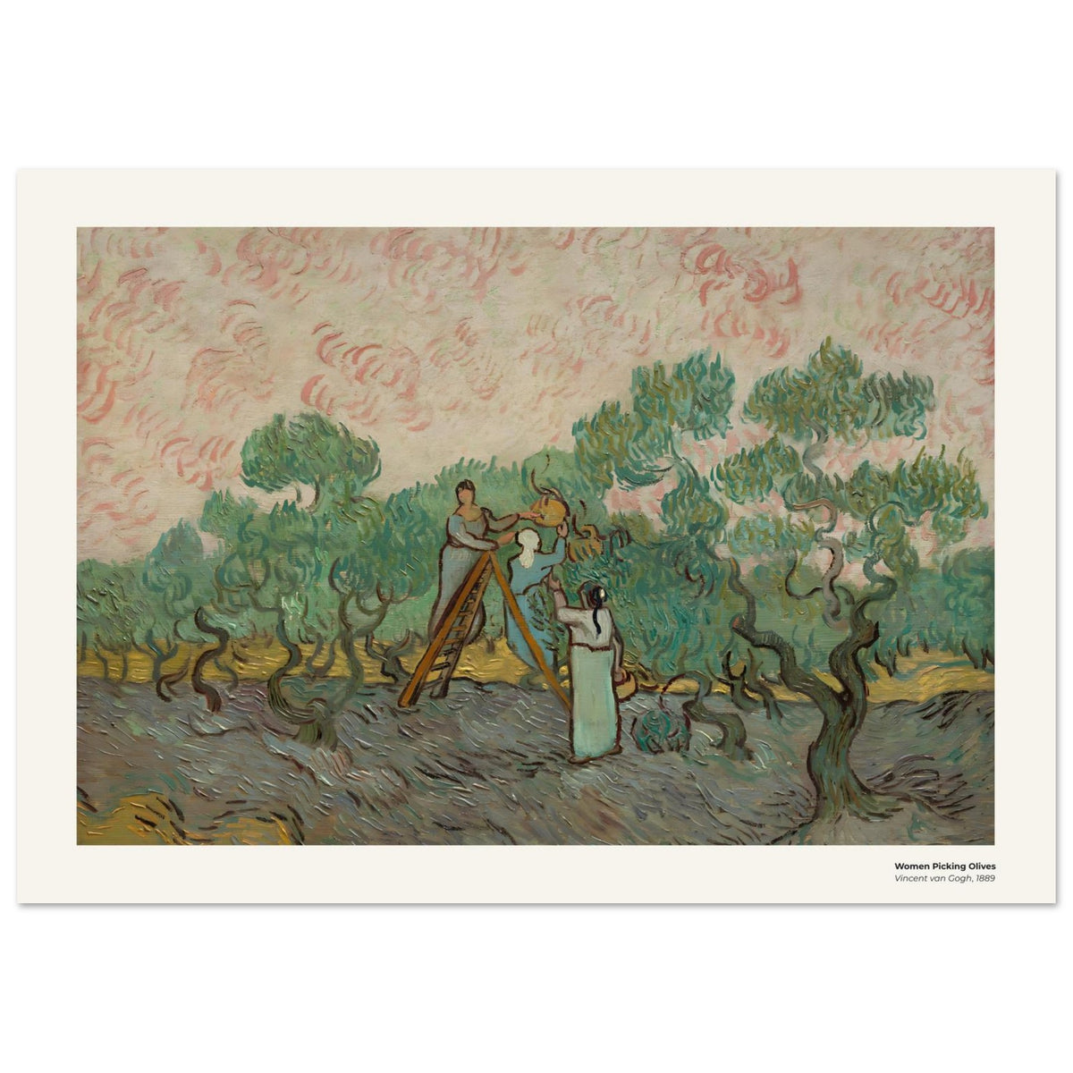 Femmes cueillant des olives – Vincent van Gogh, détail de la reproduction