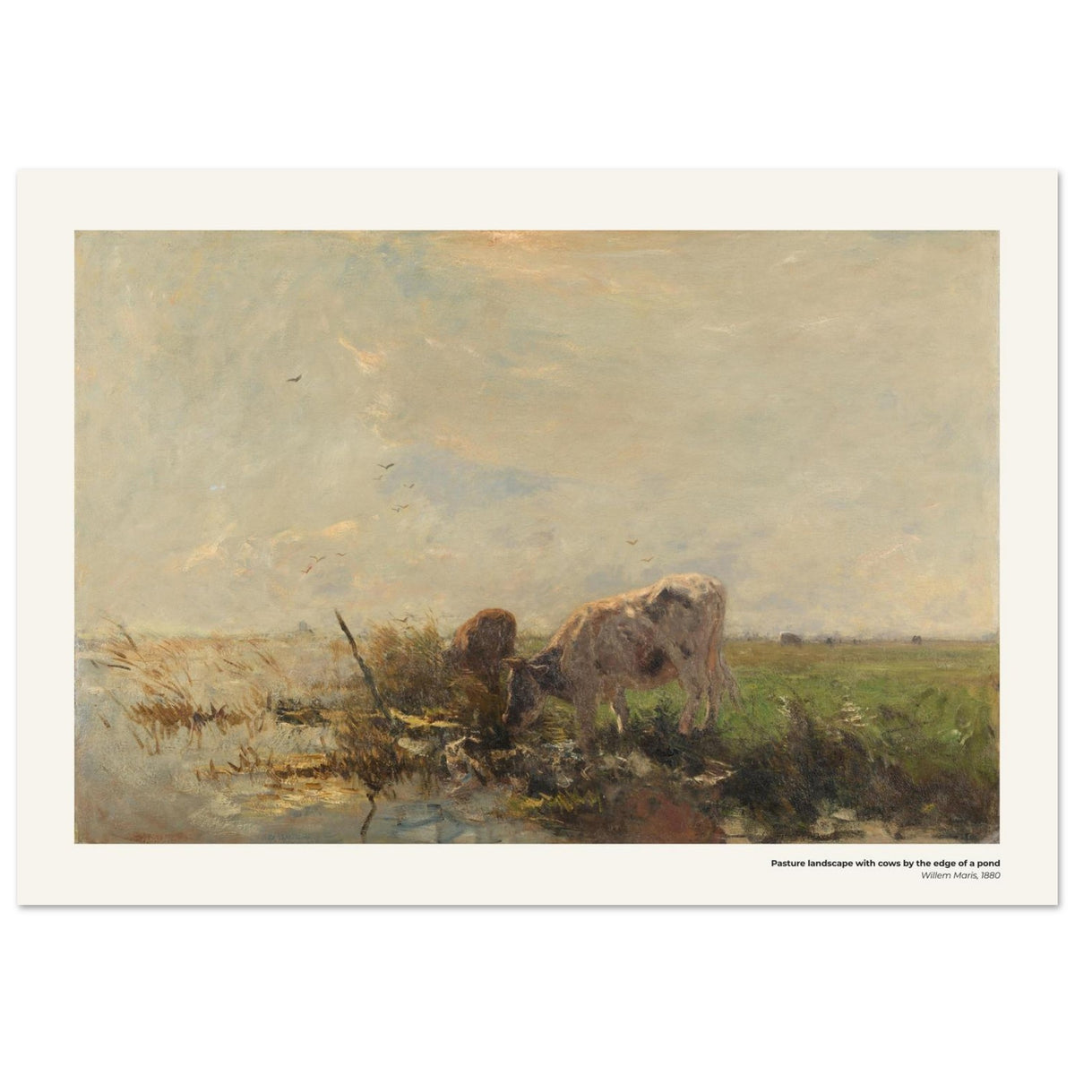 Pâturage avec vaches au bord d'une mare – Willem Maris, détail de la reproduction
