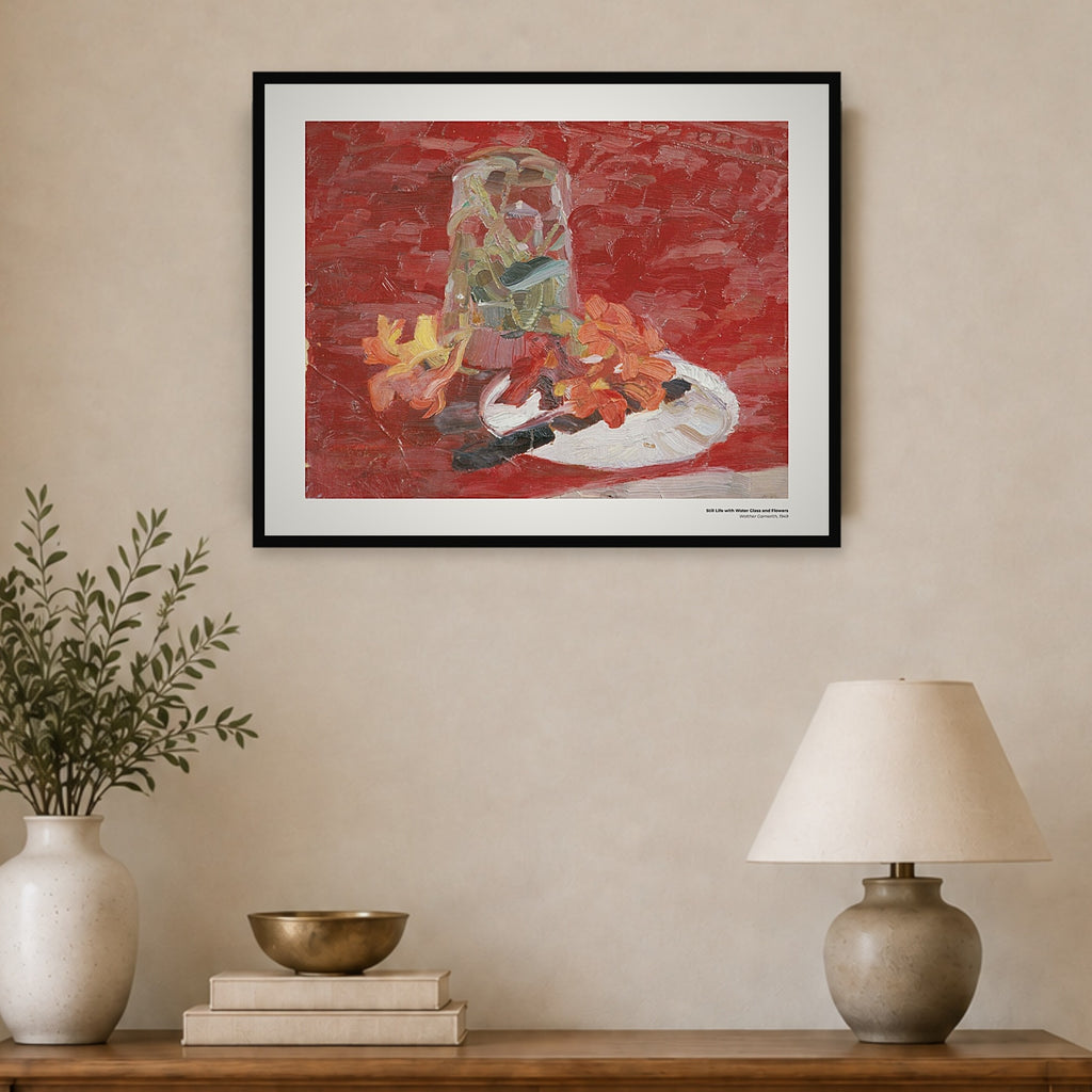 Nature morte au verre d'eau et aux fleurs – Walther Gamerith, aperçu encadré en situation