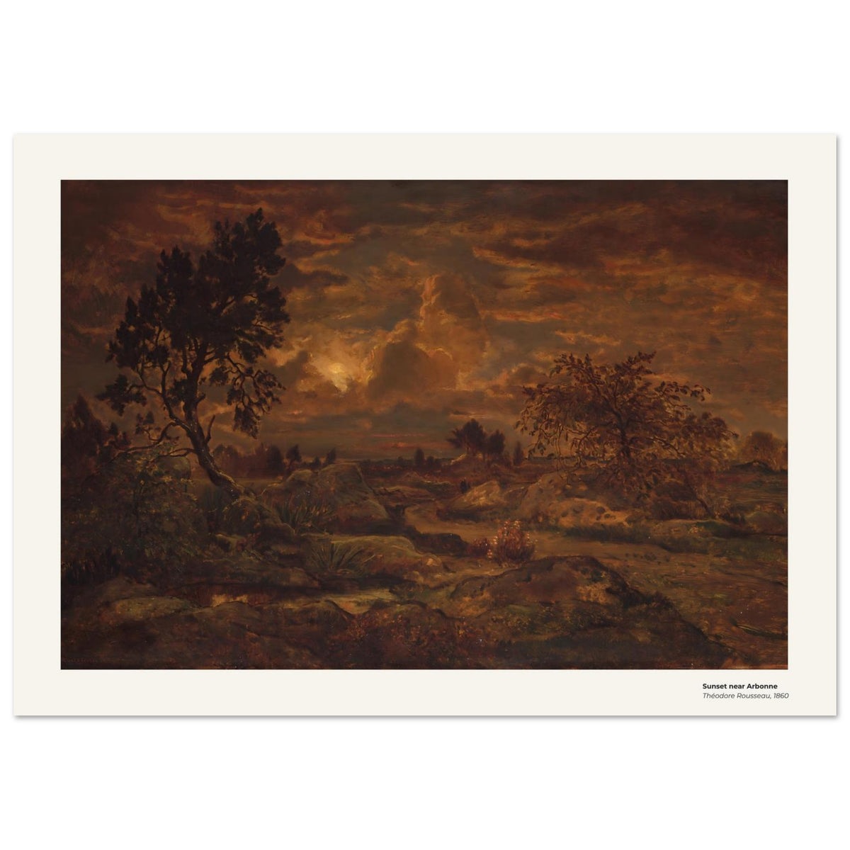 Coucher de soleil près d'Arbonne – Théodore Rousseau, détail de la reproduction
