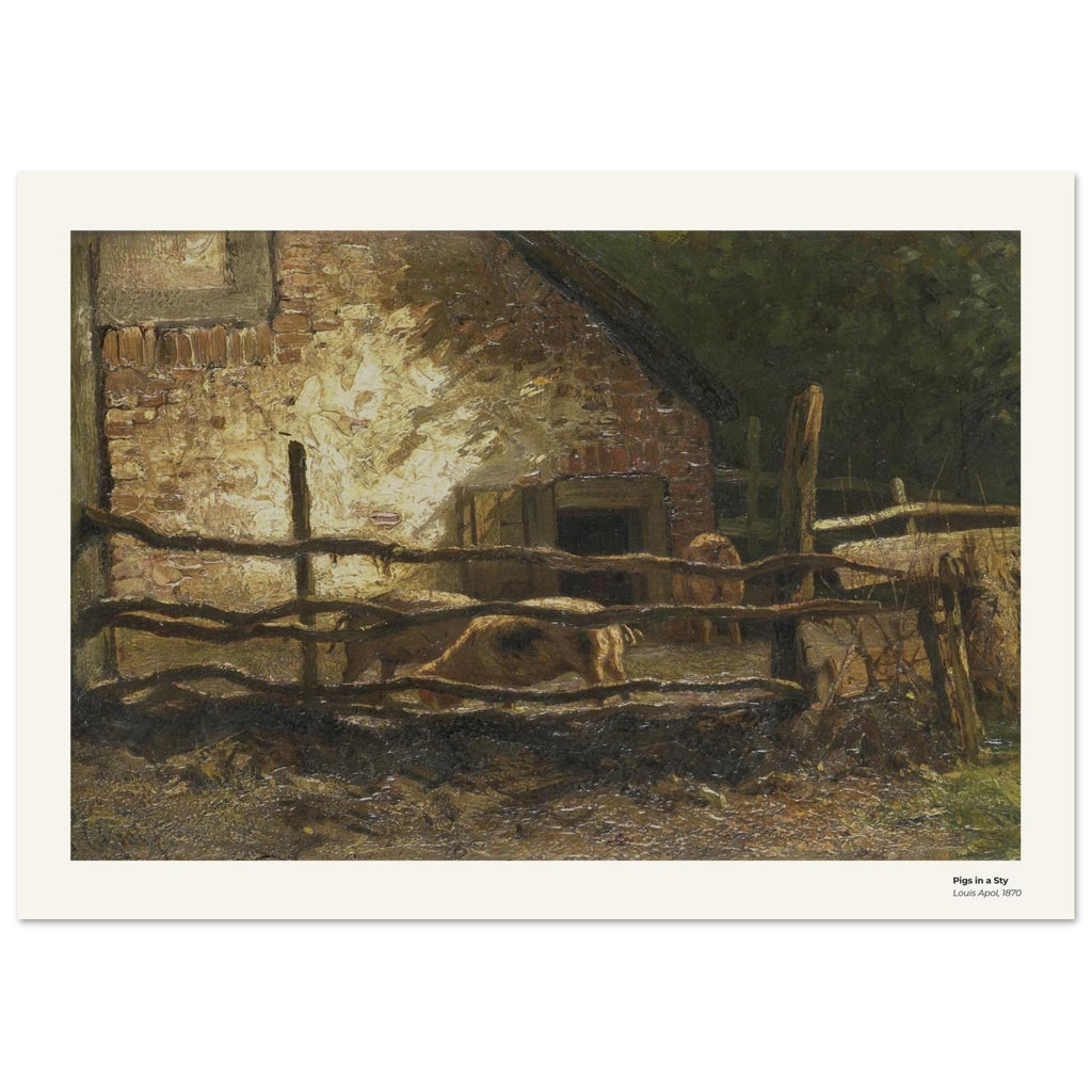 Cochons dans une porcherie – Louis Apol, détail de la reproduction