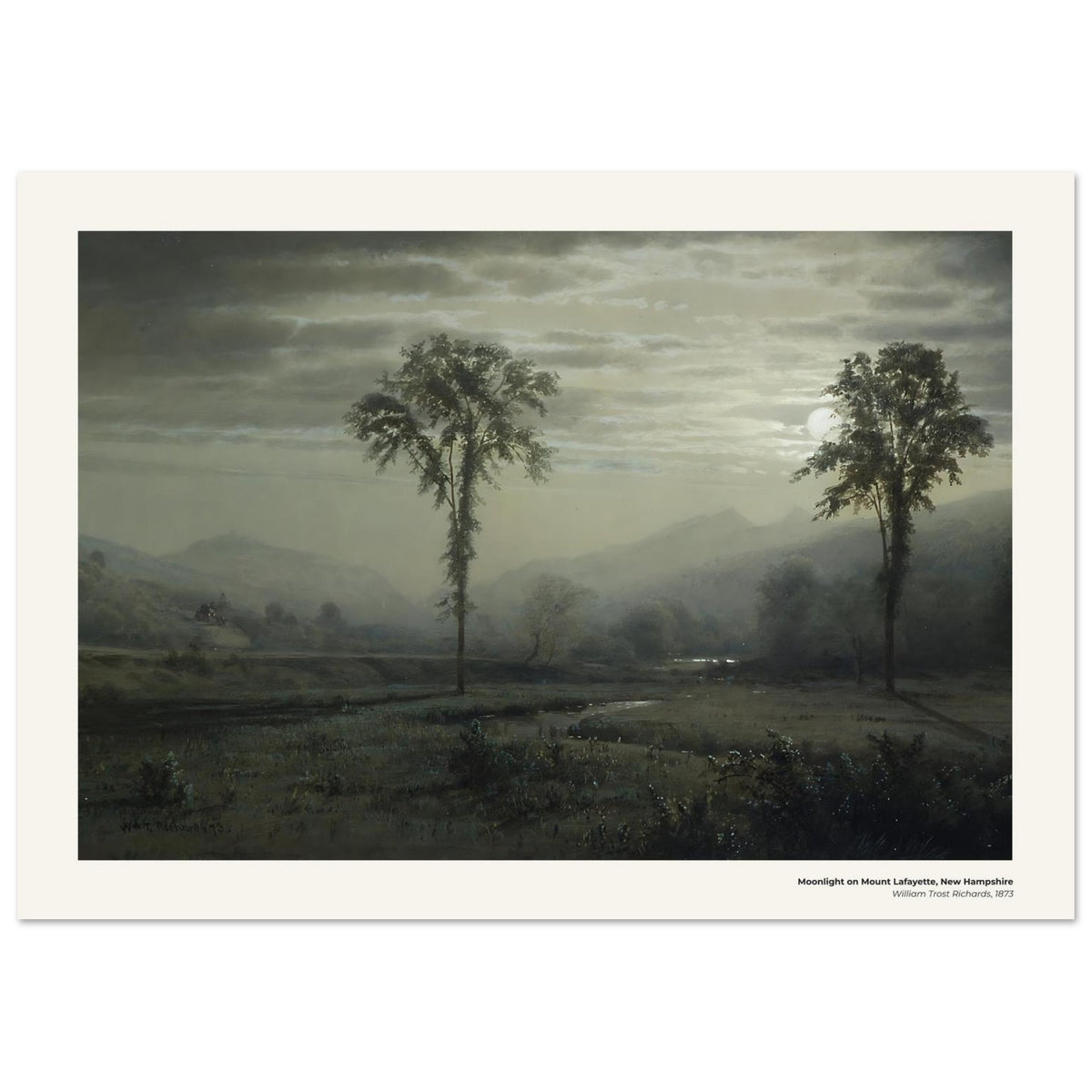 Clair de lune sur le mont Lafayette, New Hampshire – William Trost Richards, détail de la reproduction