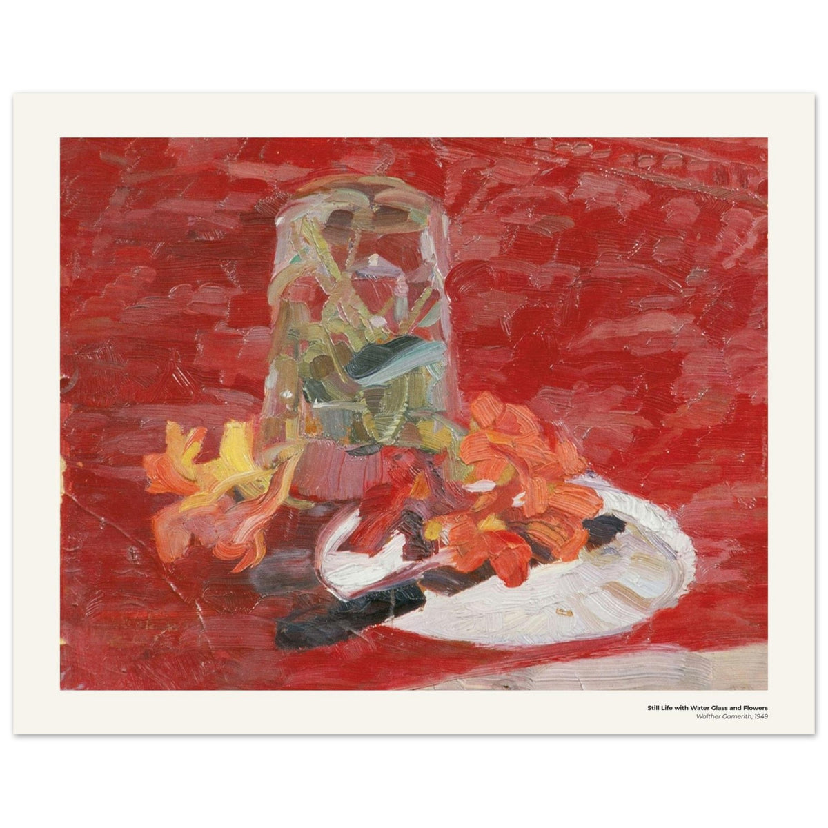 Nature morte au verre d'eau et aux fleurs – Walther Gamerith, reproduction d'art
