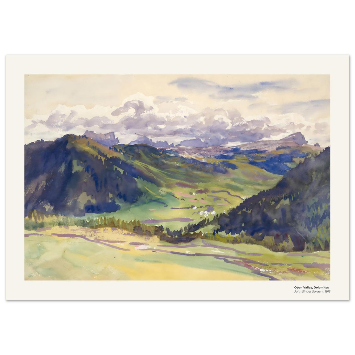 Vallée ouverte, Dolomites – John Singer Sargent, détail de la reproduction
