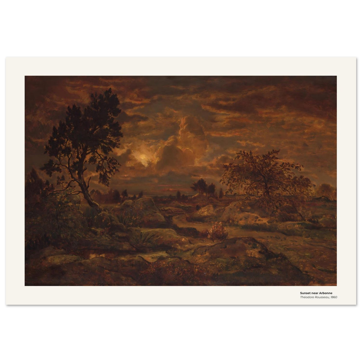 Coucher de soleil près d'Arbonne – Théodore Rousseau, détail de la reproduction