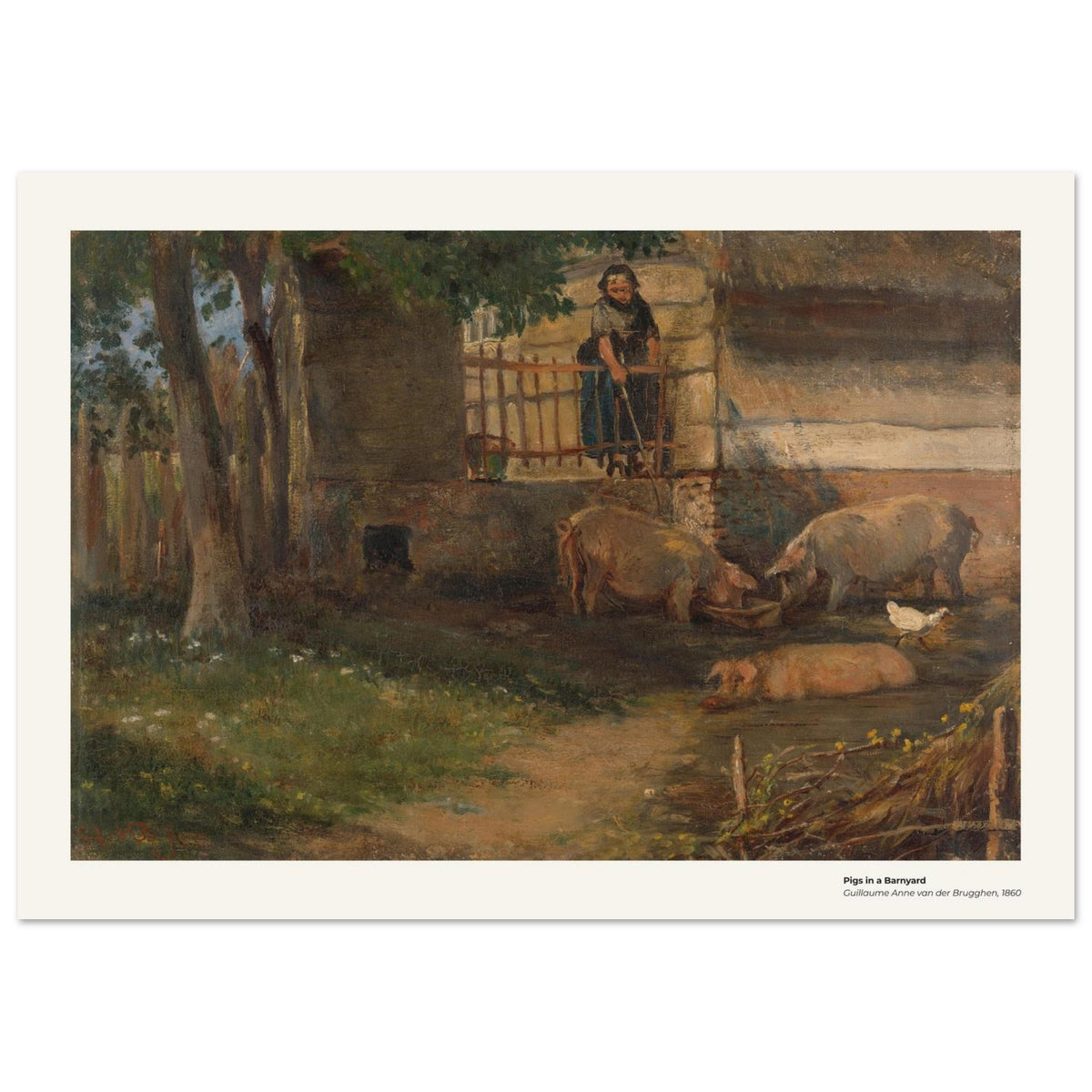 Cochons dans une cour de ferme – Guillaume Anne van der Brugghen, détail de la reproduction