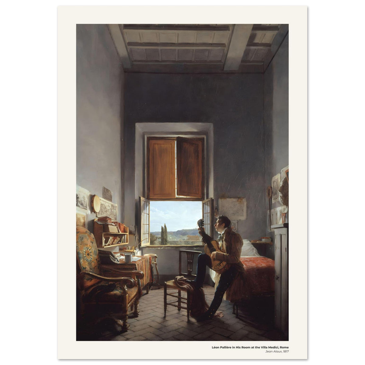 Léon Pallière dans sa chambre à la villa Médicis, à Rome – Jean Alaux, reproduction d'art