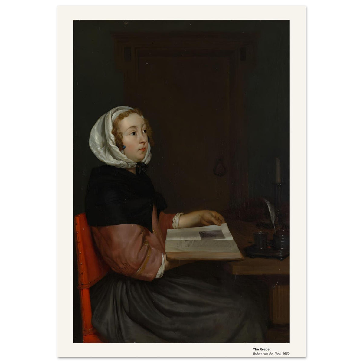 Le Liseur – Eglon van der Neer, détail de la reproduction