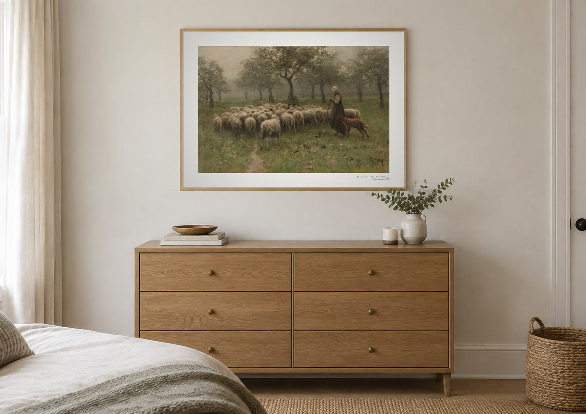 Bergère avec un troupeau de moutons – Anton Mauve, aperçu encadré en situation