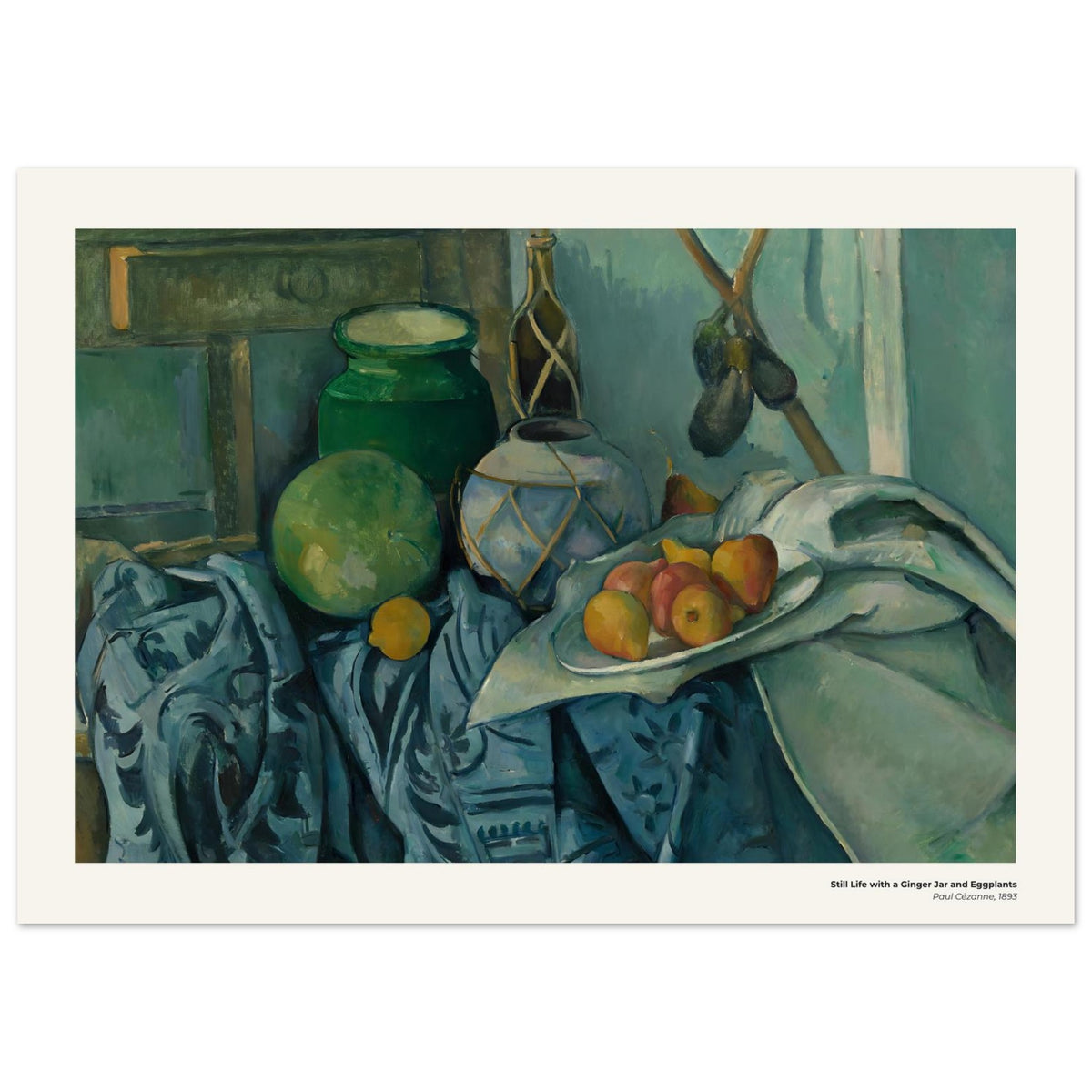 Nature morte au pot à gingembre et aux aubergines – Paul Cézanne, détail de la reproduction