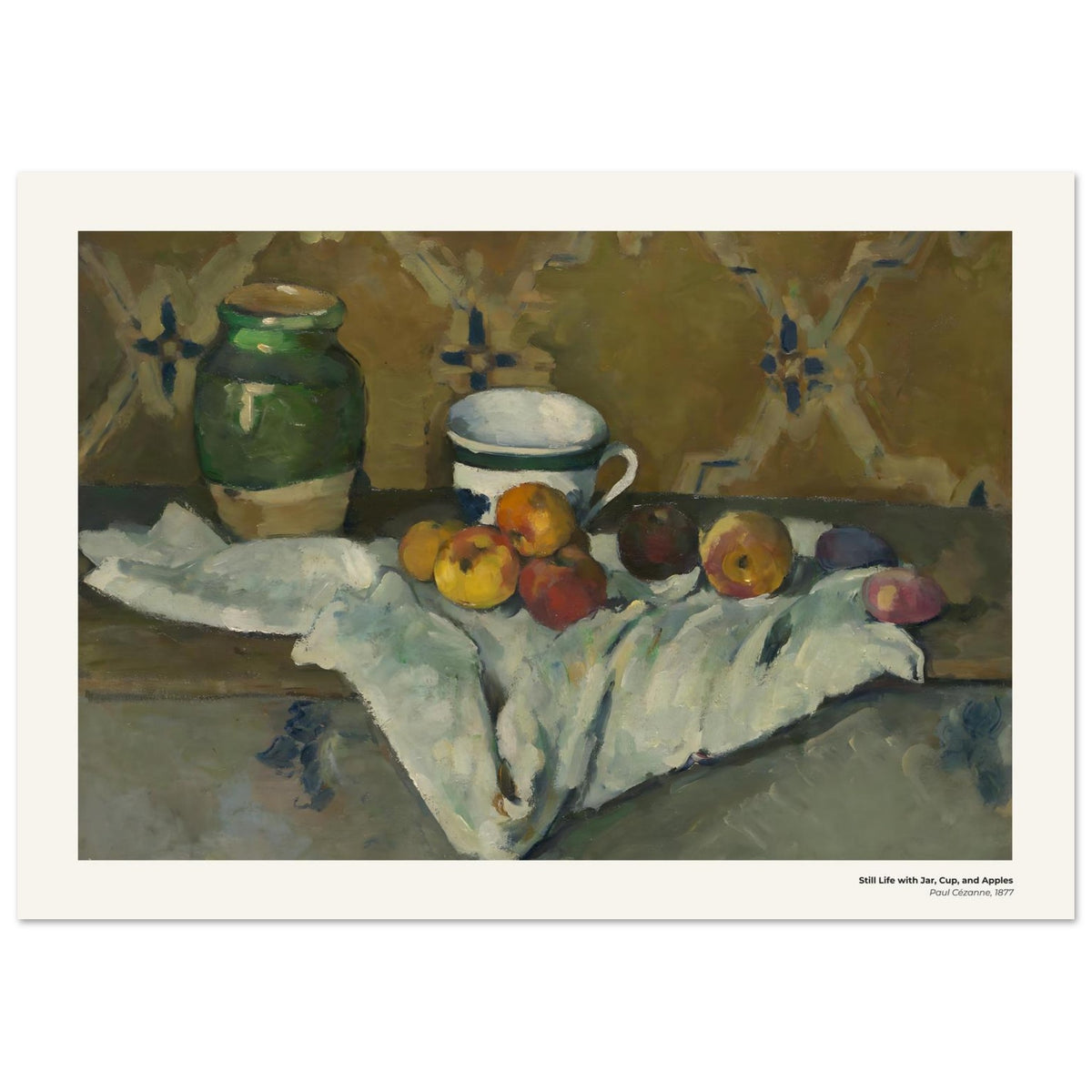 Nature morte au pot, à la tasse et aux pommes – Paul Cézanne, détail de la reproduction