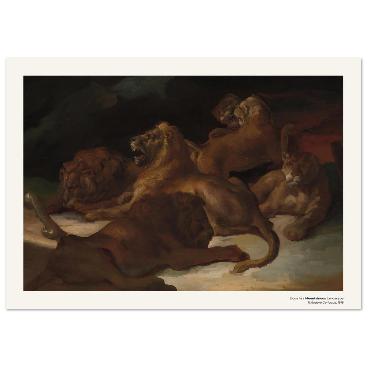 Lions dans un paysage montagneux – Théodore Géricault, détail de la reproduction