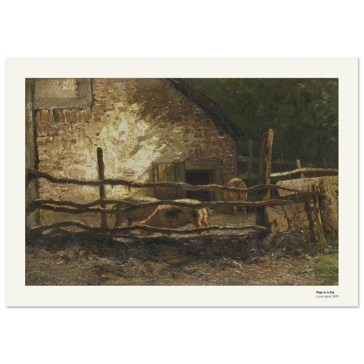 Cochons dans une porcherie – Louis Apol, détail de la reproduction