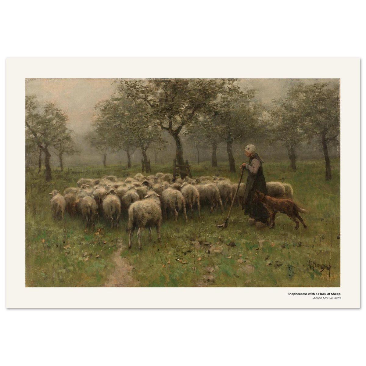 Bergère avec un troupeau de moutons – Anton Mauve, détail de la reproduction