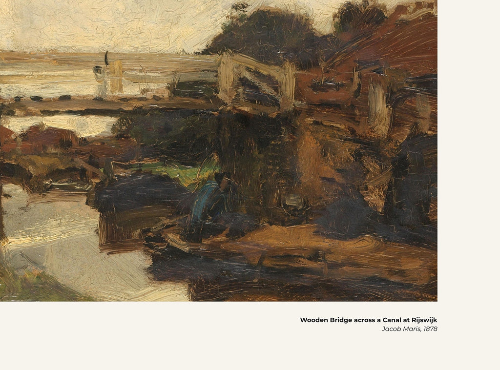 Pont de bois sur un canal à Rijswijk – Jacob Maris, avec légende titre et artiste