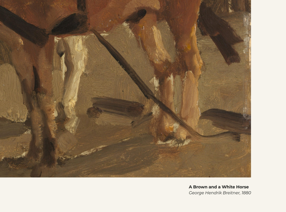Un cheval brun et un cheval blanc – George Hendrik Breitner, avec légende titre et artiste