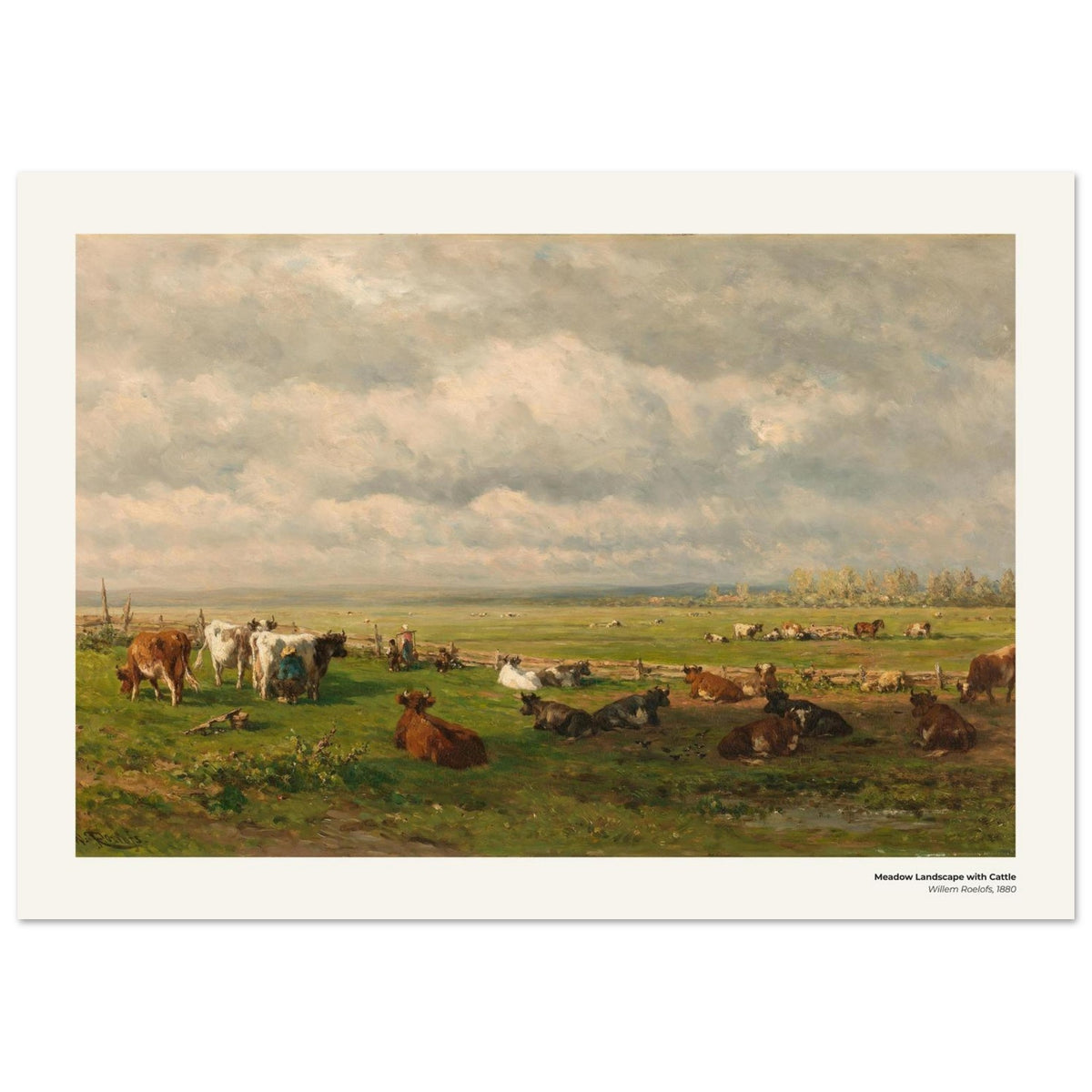 Paysage de prairie avec bétail – Willem Roelofs, détail de la reproduction