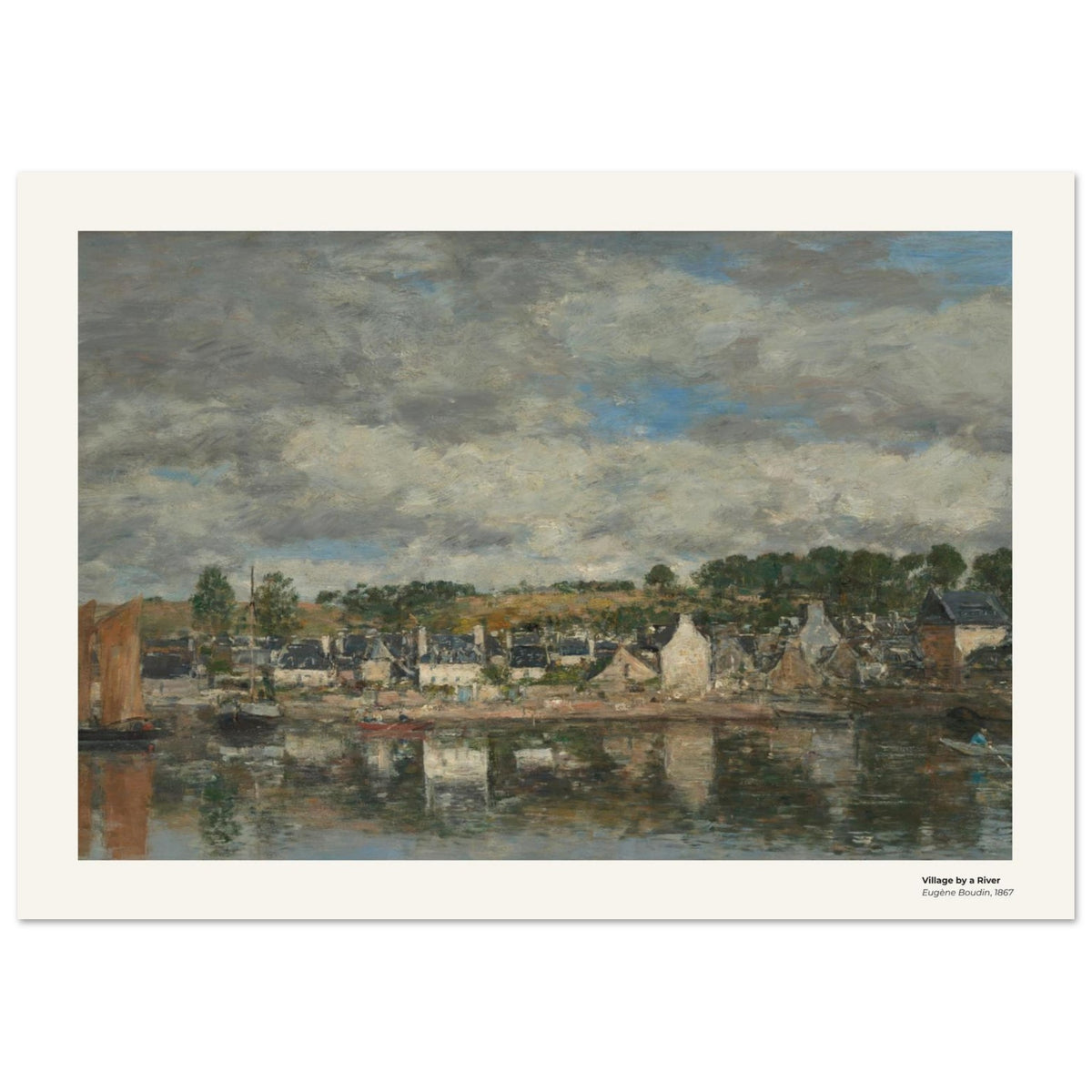 Village au bord d'une rivière – Eugène Boudin, détail de la reproduction