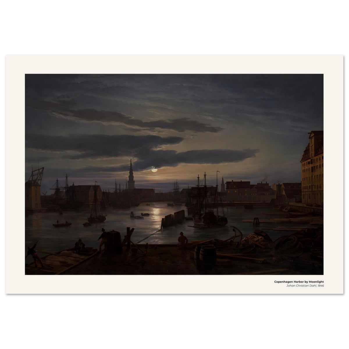 Le port de Copenhague au clair de lune – Johan Christian Dahl, détail de la reproduction