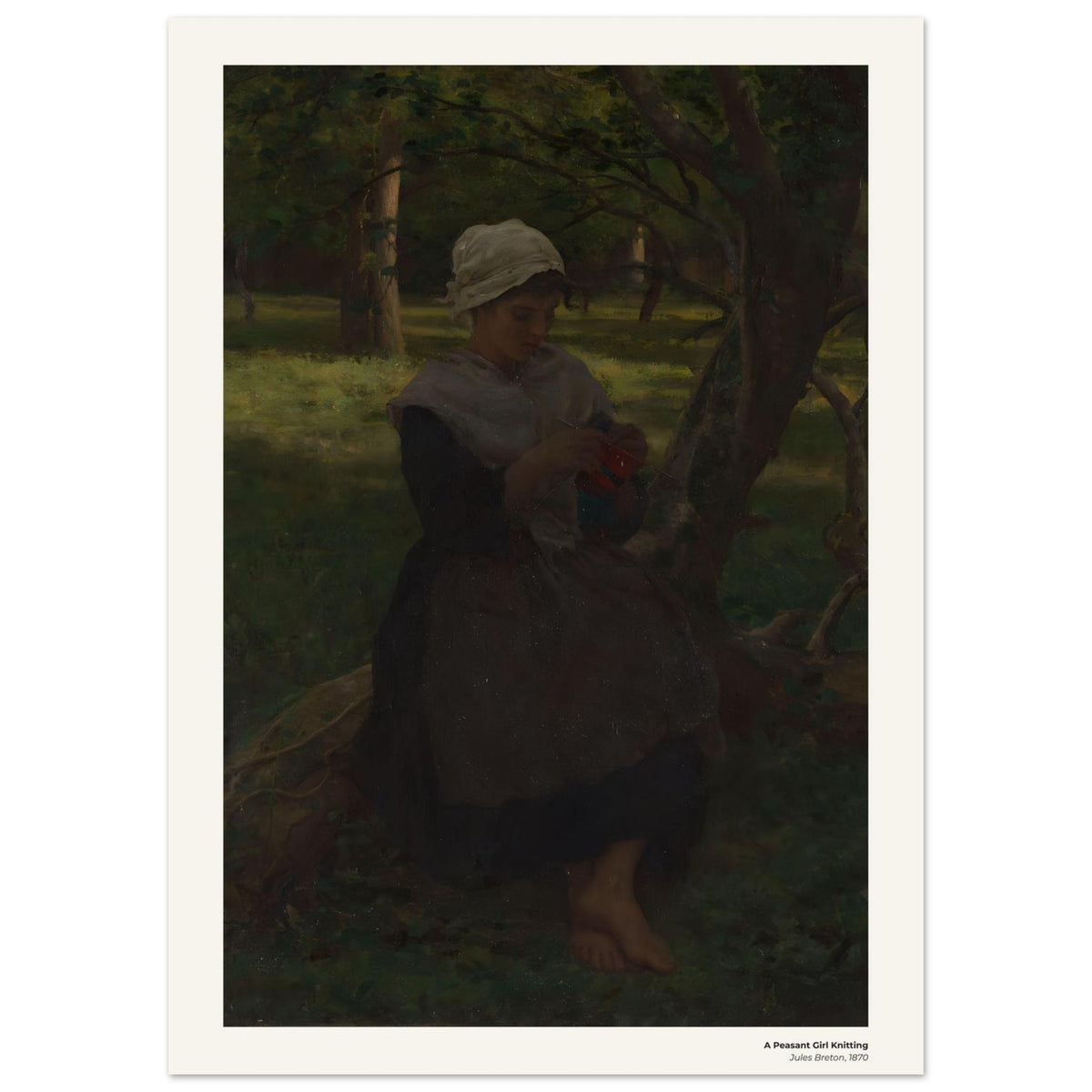 Une paysanne tricotant – Jules Breton, détail de la reproduction