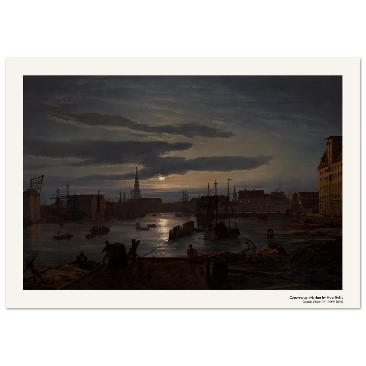 Le port de Copenhague au clair de lune – Johan Christian Dahl, détail de la reproduction