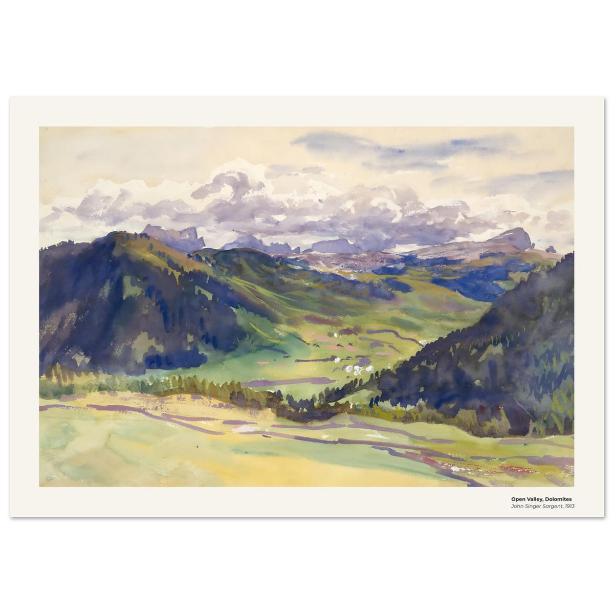 Vallée ouverte, Dolomites – John Singer Sargent, détail de la reproduction